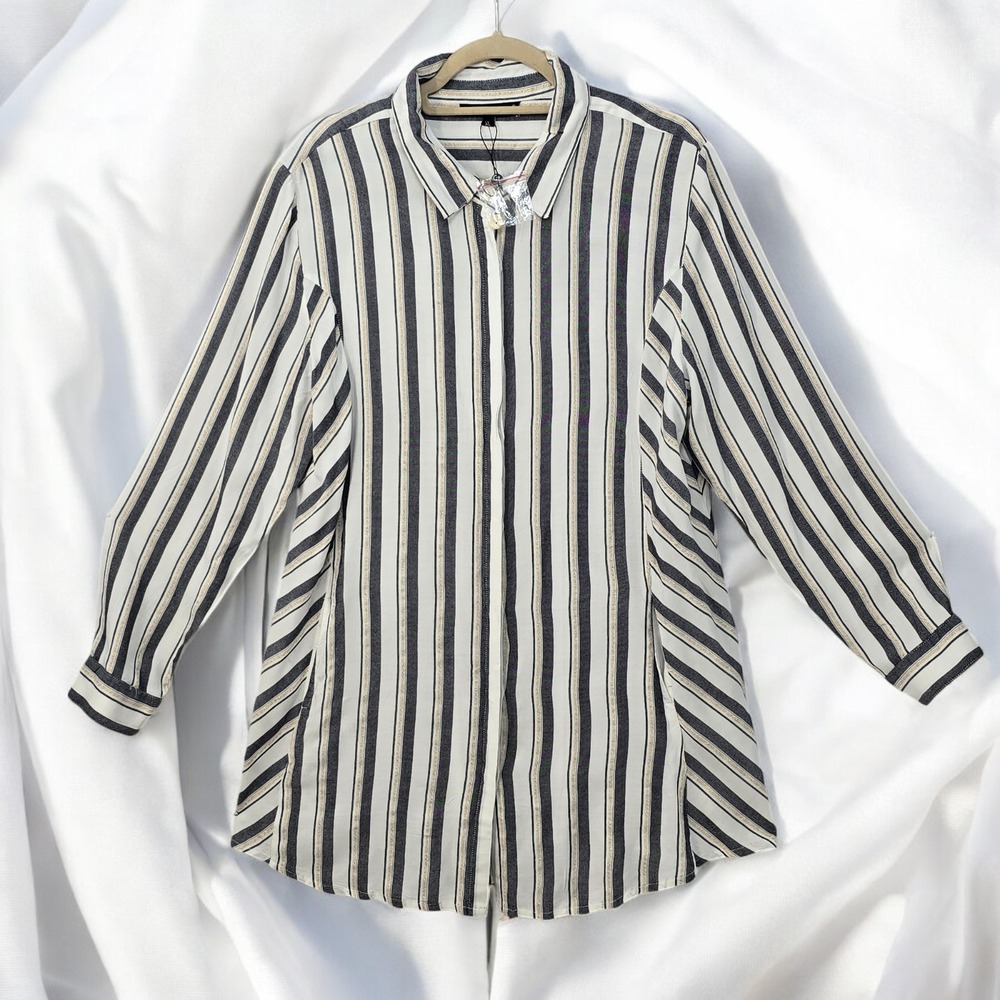 Club Z Collection Shirt Button Down Tunic Woman XL Long Sleeve Vertical Stripes